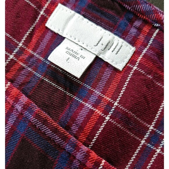 J Jill Womens Size L Maroon Pink Plaid Tunic Blouse Top Front Pocket Pullover - Picture 6 of 7
